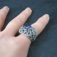 Sterling Purple Spinel Black Tourmaline Ring Size 6