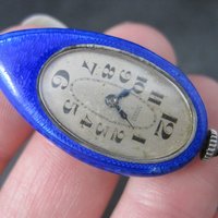 Ahrens Lucerne Art Deco Sterling Blue Enamel Watch Pendant