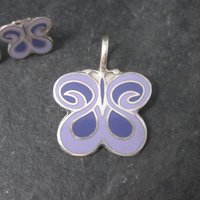 Vintage Sterling Purple Enamel Butterfly Pendant and Earrings Jewelry Set