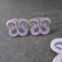 Vintage Sterling Purple Enamel Butterfly Pendant and Earrings Jewelry Set