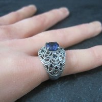 Sterling Purple Spinel Black Tourmaline Ring Size 6