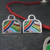 Vintage Enamel Sterling Handbag Necklace Earrings Jewelry Set