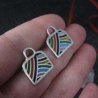 Vintage Enamel Sterling Handbag Necklace Earrings Jewelry Set