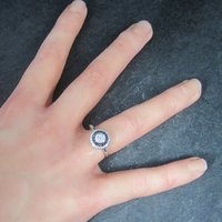 Vintage Sterling Black Cz Halo Ring Size 7