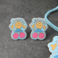 Vintage Enamel Sterling Girl Necklace Earrings Jewelry Set