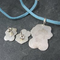 Vintage Enamel Sterling Girl Necklace Earrings Jewelry Set