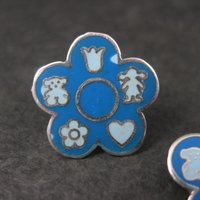 Vintage Sterling Blue Enamel Flower Pendant and Earrings Jewelry Set