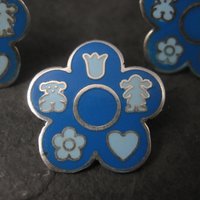 Vintage Sterling Blue Enamel Flower Pendant and Earrings Jewelry Set