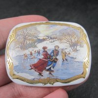Vintage Porcelain 24K Ice Skating Brooch Avon