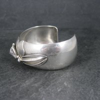 Vintage Carol Felley Orchid Cuff Bracelet Earrings Jewelry Set Sterling Silver 1987