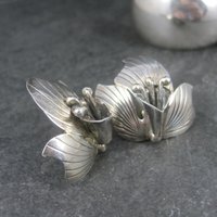 Vintage Carol Felley Orchid Cuff Bracelet Earrings Jewelry Set Sterling Silver 1987