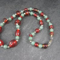 Vintage Aventurine Red Glass Bead Necklace 16 Inches