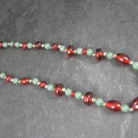 Vintage Aventurine Red Glass Bead Necklace 16 Inches