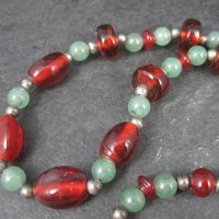 Vintage Aventurine Red Glass Bead Necklace 16 Inches