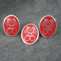 Estate Enamel Sterling Girl Necklace Earrings Jewelry Set