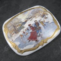 Vintage Porcelain 24K Ice Skating Brooch Avon
