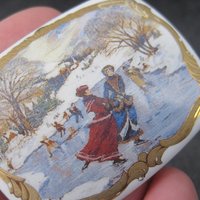 Vintage Porcelain 24K Ice Skating Brooch Avon