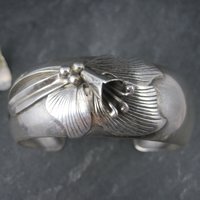 Vintage Carol Felley Orchid Cuff Bracelet Earrings Jewelry Set Sterling Silver 1987