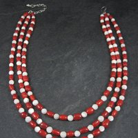 Vintage Coral Mother of Pearl 3 Strand Necklace Desert Rose Trading