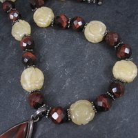 Vintage Sterling Red Tigers Eye Quartz Oriental Necklace