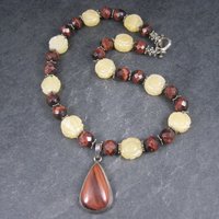 Vintage Sterling Red Tigers Eye Quartz Oriental Necklace