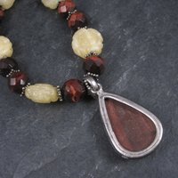 Vintage Sterling Red Tigers Eye Quartz Oriental Necklace