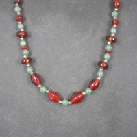 Vintage Aventurine Red Glass Bead Necklace 16 Inches