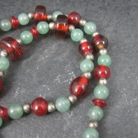 Vintage Aventurine Red Glass Bead Necklace 16 Inches