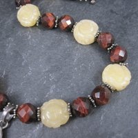 Vintage Sterling Red Tigers Eye Quartz Oriental Necklace