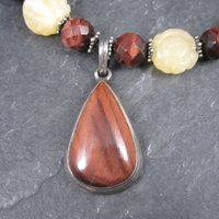 Vintage Sterling Red Tigers Eye Quartz Oriental Necklace