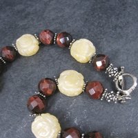 Vintage Sterling Red Tigers Eye Quartz Oriental Necklace