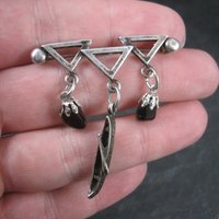 Vintage Sterling Garnet Canoe Brooch