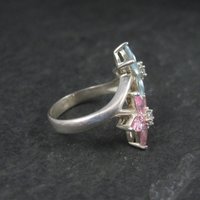 90s Sterling Pink Blue Cz Flower Ring Size 7