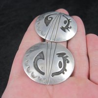 Large Sterling Native American Earrings Signed