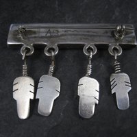 Southwestern Sterling Inlay Feather Brooch Signed