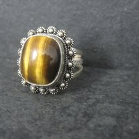 Vintage 950 Sterling Cannetille Tigers Eye Ring Adjustable Size 9