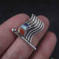 US Flag Brooch Pin Southwestern Sterling Inlay