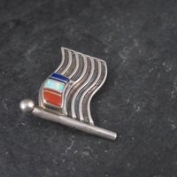 US Flag Brooch Pin Southwestern Sterling Inlay