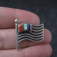 US Flag Brooch Pin Southwestern Sterling Inlay