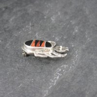 Southwestern Sterling Coral Jet Beetle Brooch Pin