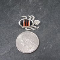 Southwestern Sterling Coral Jet Beetle Brooch Pin