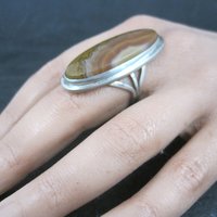 Long Southwestern Sterling Jasper Ring Size 7