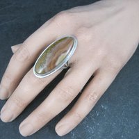 Long Southwestern Sterling Jasper Ring Size 7