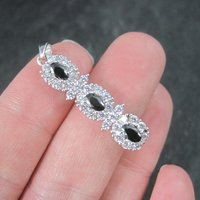 Vintage Sterling Black White Cubic Zirconia Halo Pendant