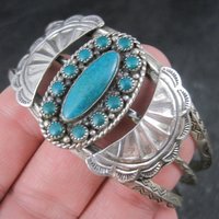 Southwestern Sterling Cluster Cuff Bracelet 6.25 Inches