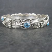 Southwestern Sterling Topaz Turquoise Bangle Bracelet