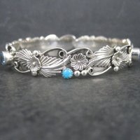 Southwestern Sterling Topaz Turquoise Bangle Bracelet