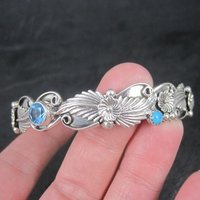Southwestern Sterling Topaz Turquoise Bangle Bracelet