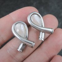 Sterling Mother of Pearl Pink Ribbon Earrings Boma