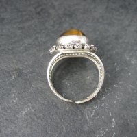 Vintage 950 Sterling Cannetille Tigers Eye Ring Adjustable Size 9